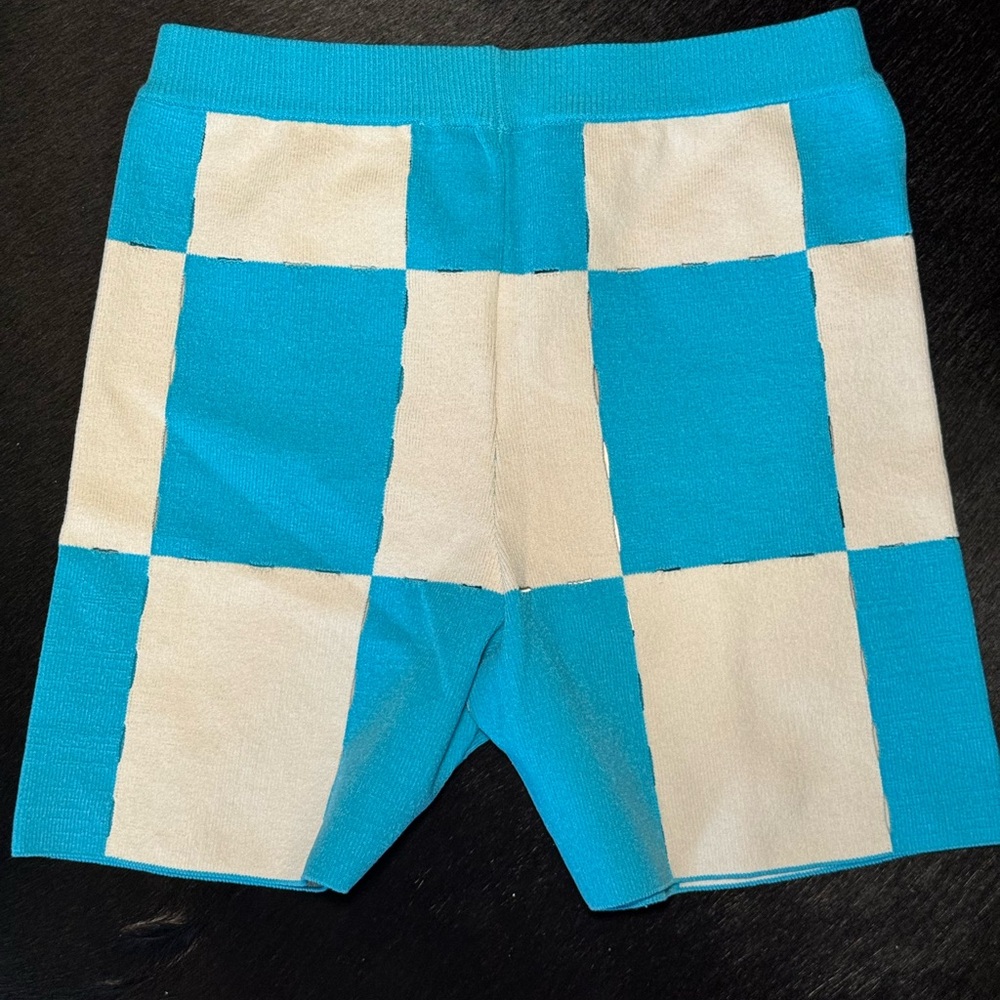 Blue and Cream Checkered Jacquemus Shorts